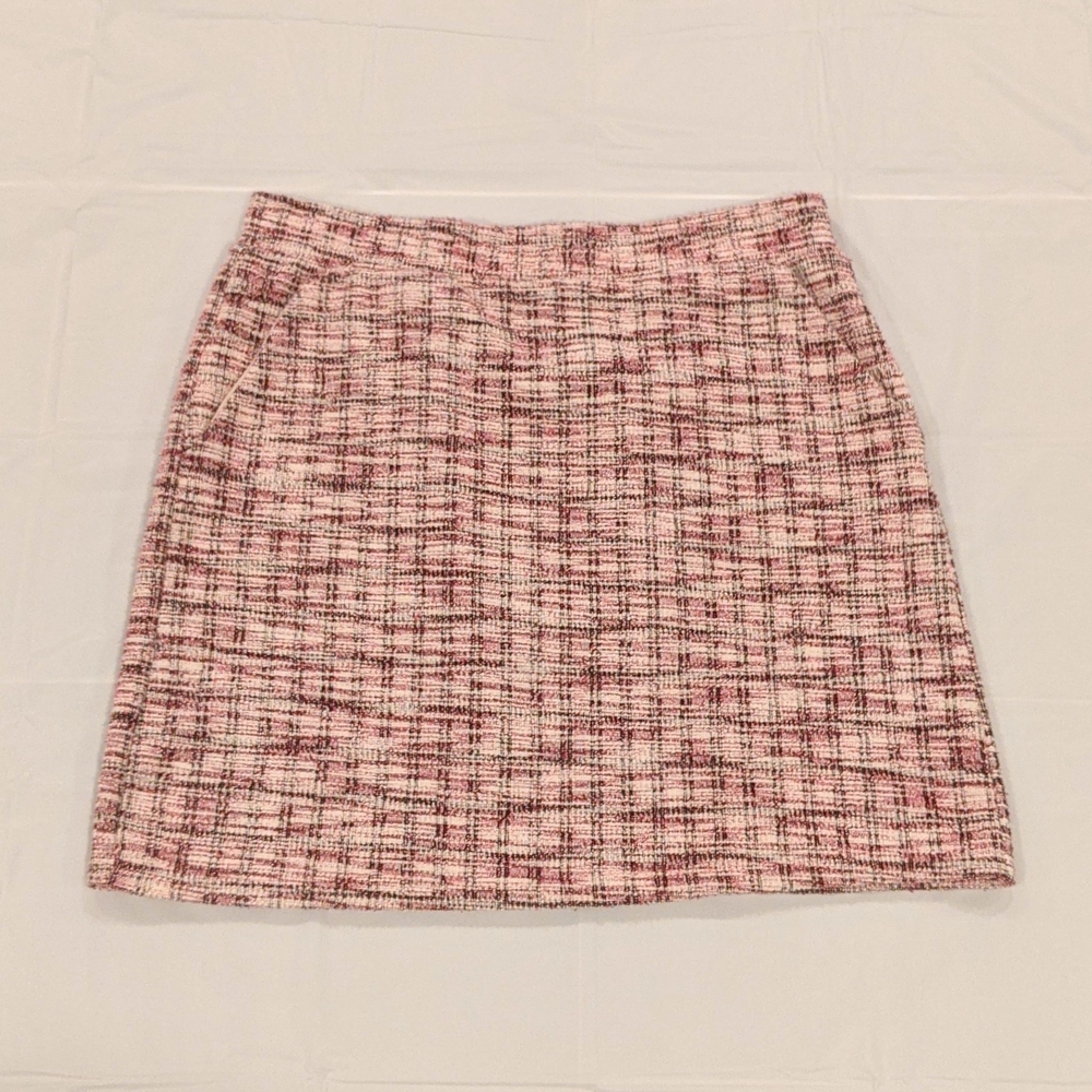 LOFT Pink and White Tweed Mini Skirt